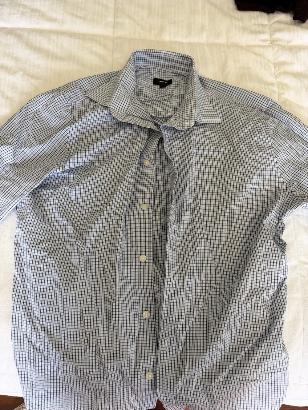 Express Men's Blue and White Check Dress Shirt